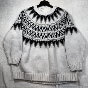 H&M Fair Isle Sweater Womens Size XL White Knit Cozy Cabincore Ski Oversized